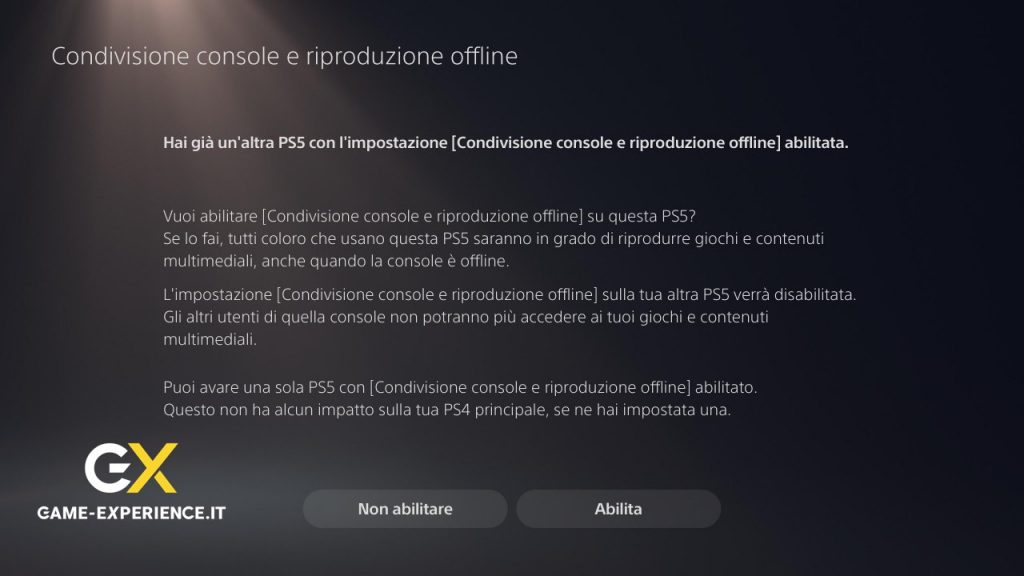 Schermata condivisione console PS5