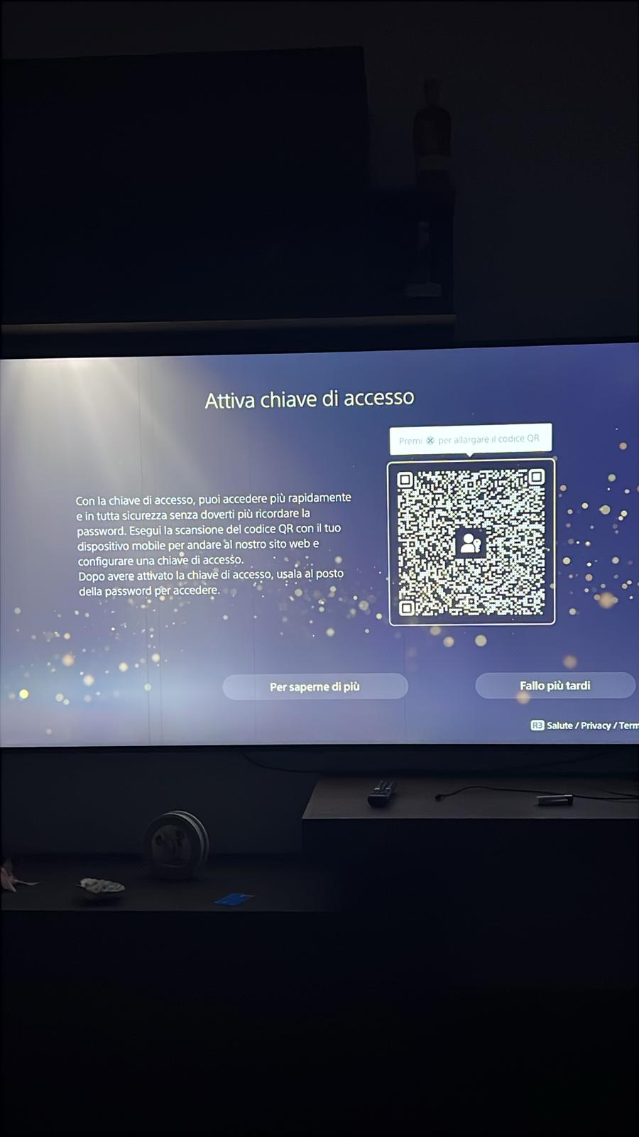 Schermata attivazione chiave di accesso PS5