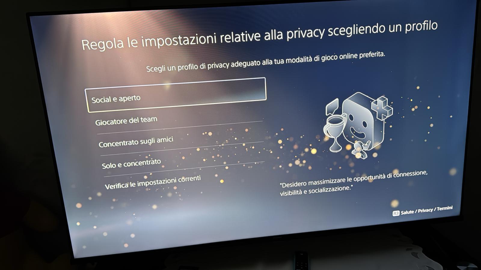 Schermata impostazioni privacy PS5