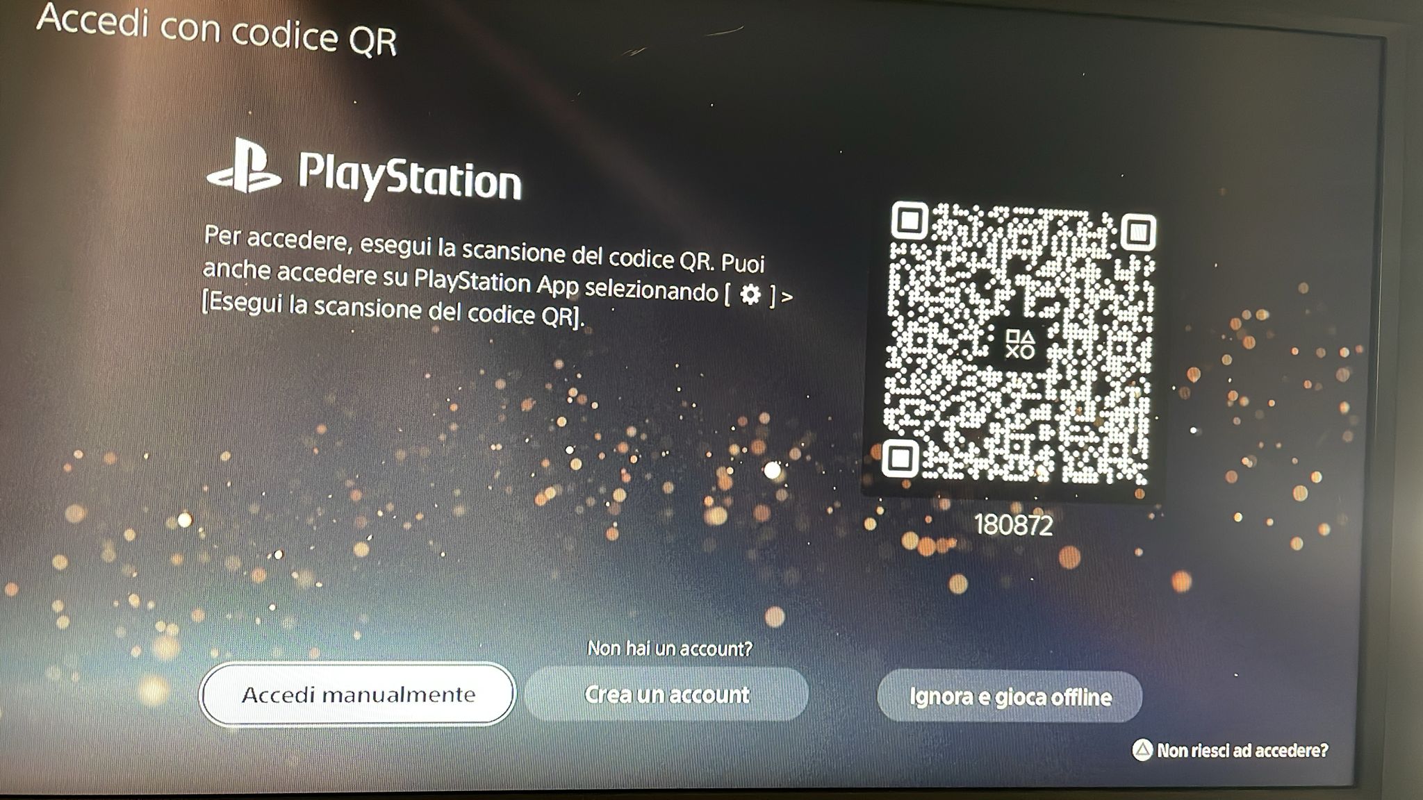 PS5: Accedi con codice QR → Accedi manualmente