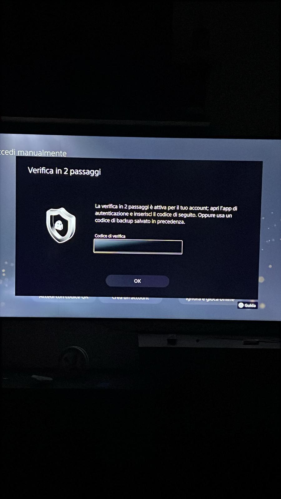 Schermata verifica a due passaggi PS5